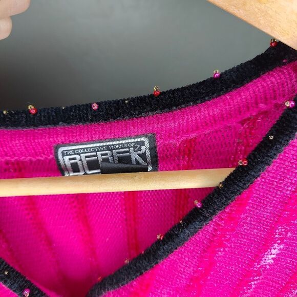 Vintage Berek Beaded Hem Hot Pink Sweater - Picture 7 of 11